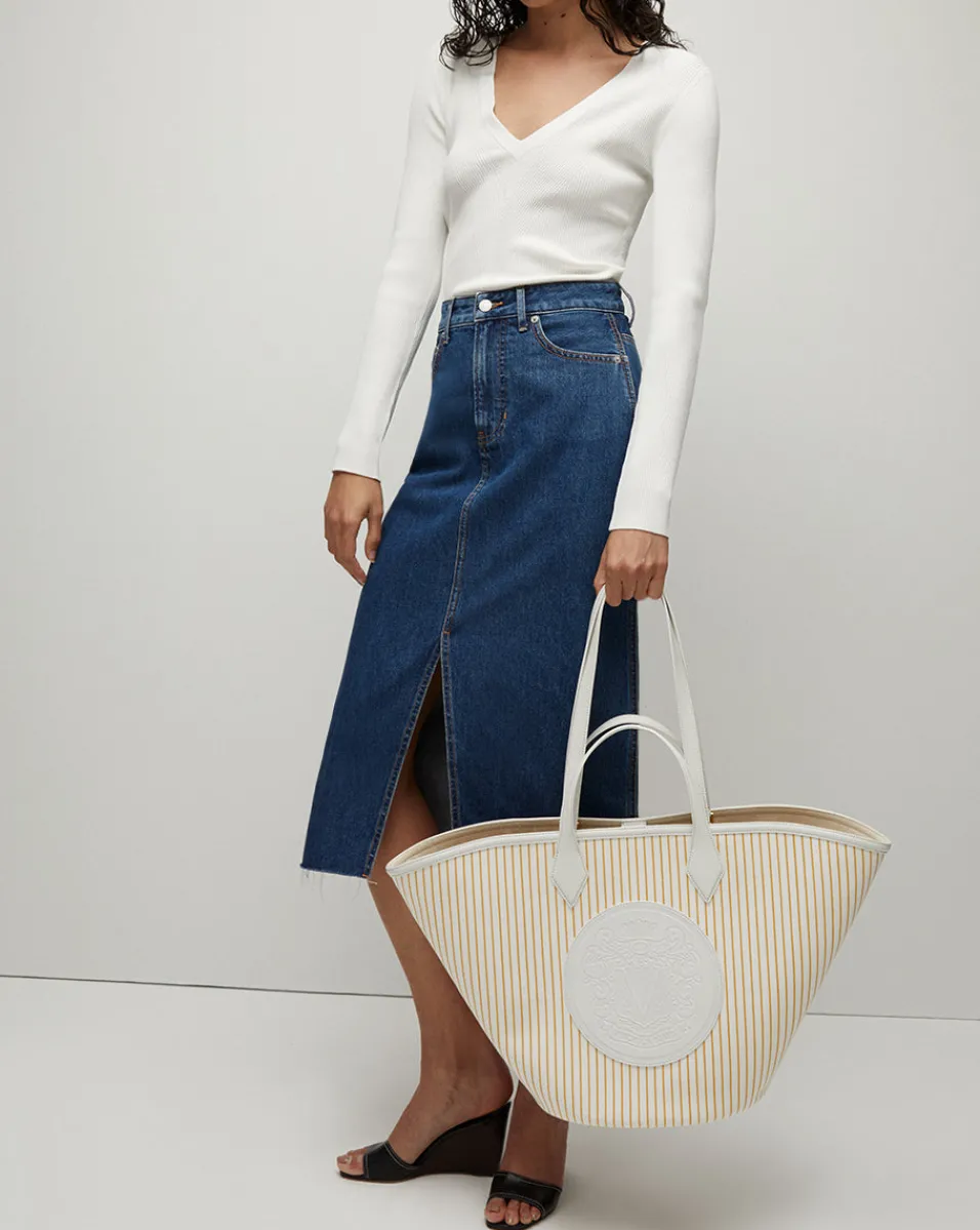 Victoria Raw-Edge Midi Denim Skirt>Veronica Beard Best