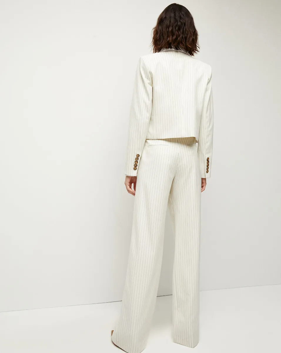 Winslow Pinstripe Collarless Jacket>Veronica Beard