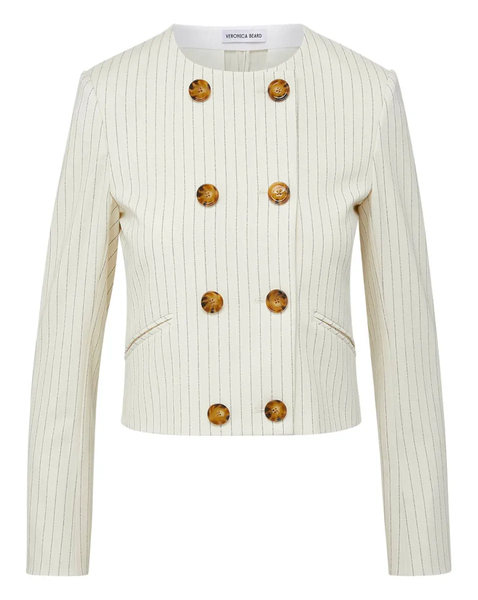 Winslow Pinstripe Collarless Jacket>Veronica Beard