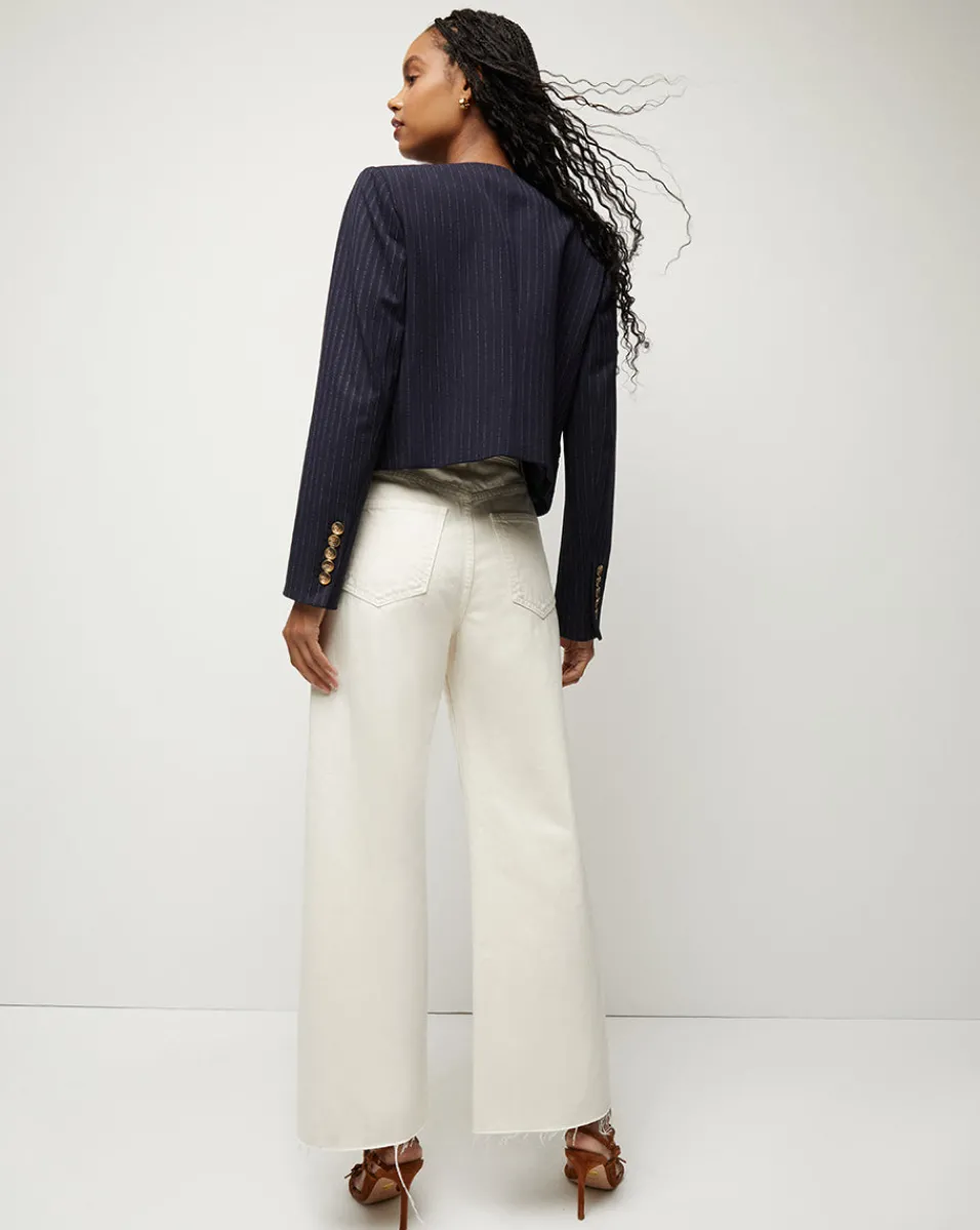 Winslow Pinstripe Collarless Jacket>Veronica Beard