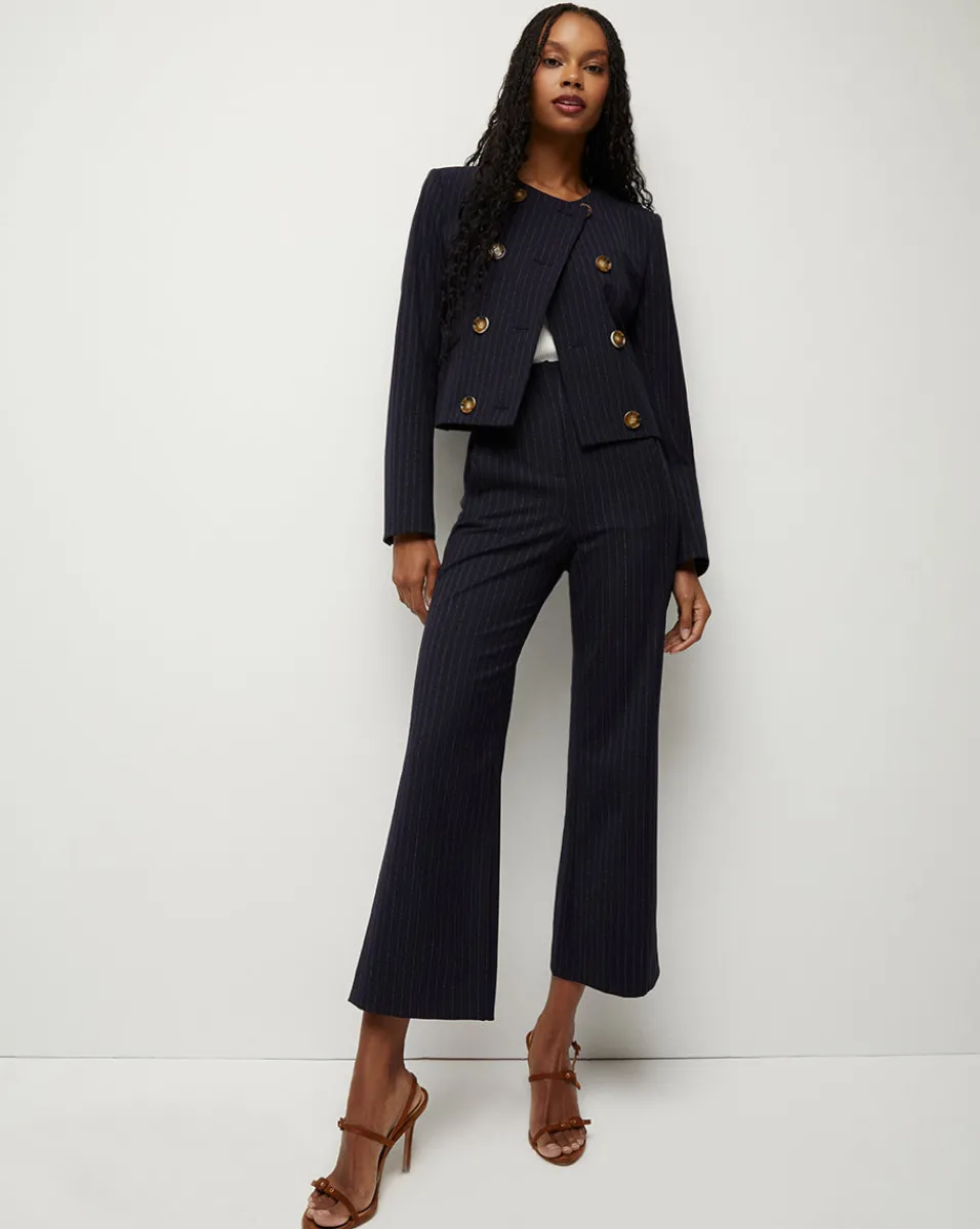 Winslow Pinstripe Collarless Jacket>Veronica Beard