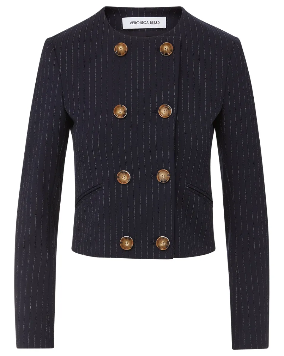 Winslow Pinstripe Collarless Jacket>Veronica Beard