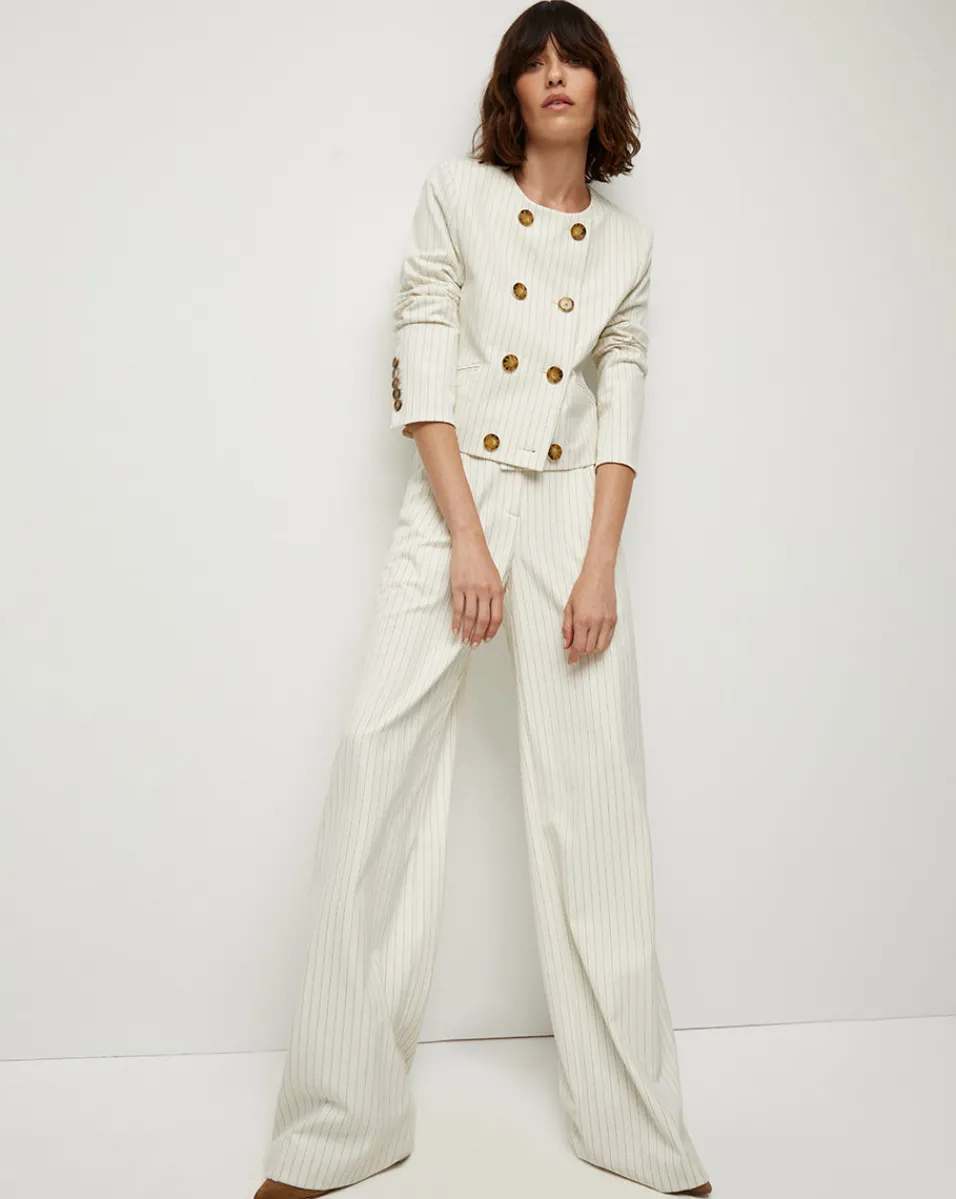 Winslow Pinstripe Collarless Jacket>Veronica Beard