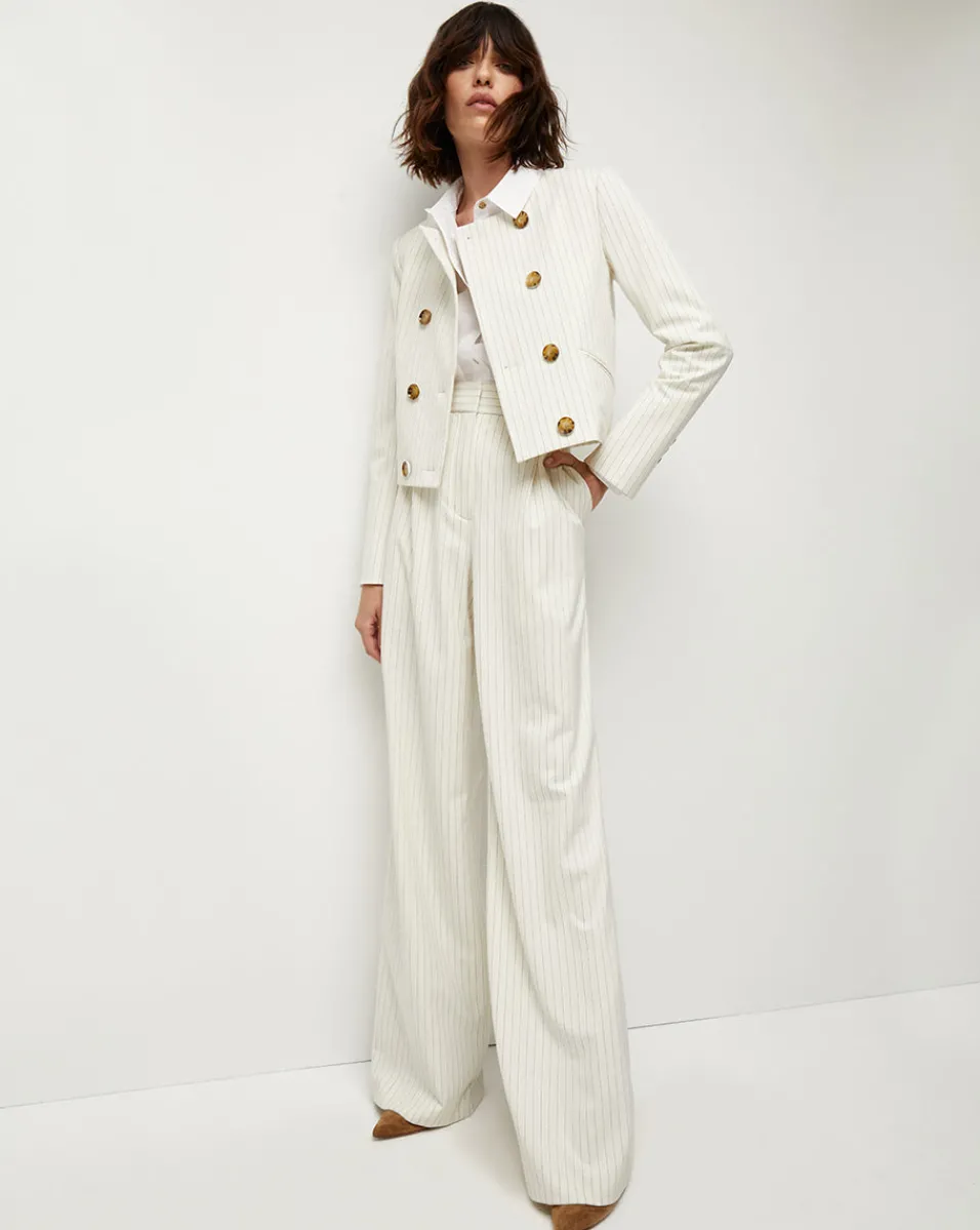 Winslow Pinstripe Collarless Jacket>Veronica Beard